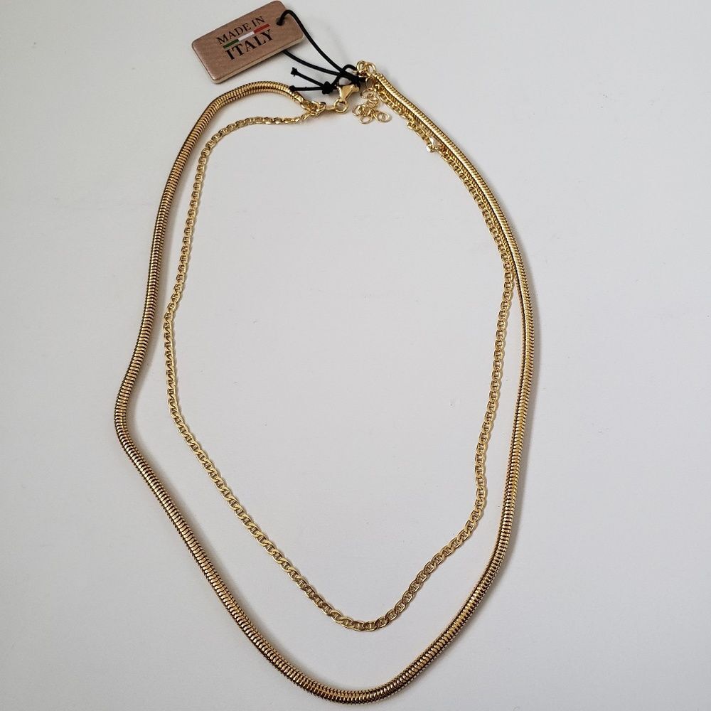 Made in Italy 925 Sterling Silver Double Layered Chain Necklace